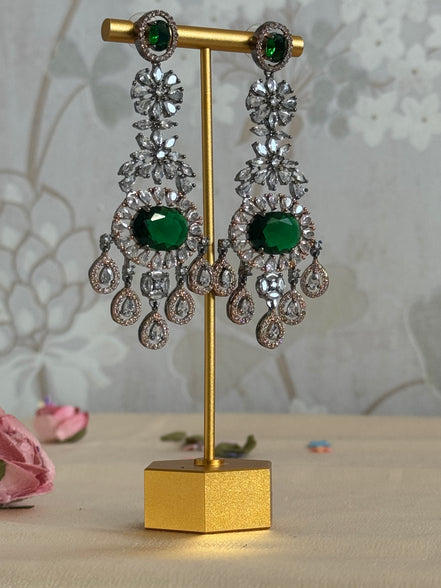Cubic Zirconia Earrings | Emerald Green, oxidised polish