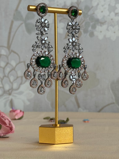 Cubic Zirconia Earrings | Emerald Green, oxidised polish
