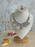 Engagement Bride, South asian cubic zirconia Necklace set | silver and pink