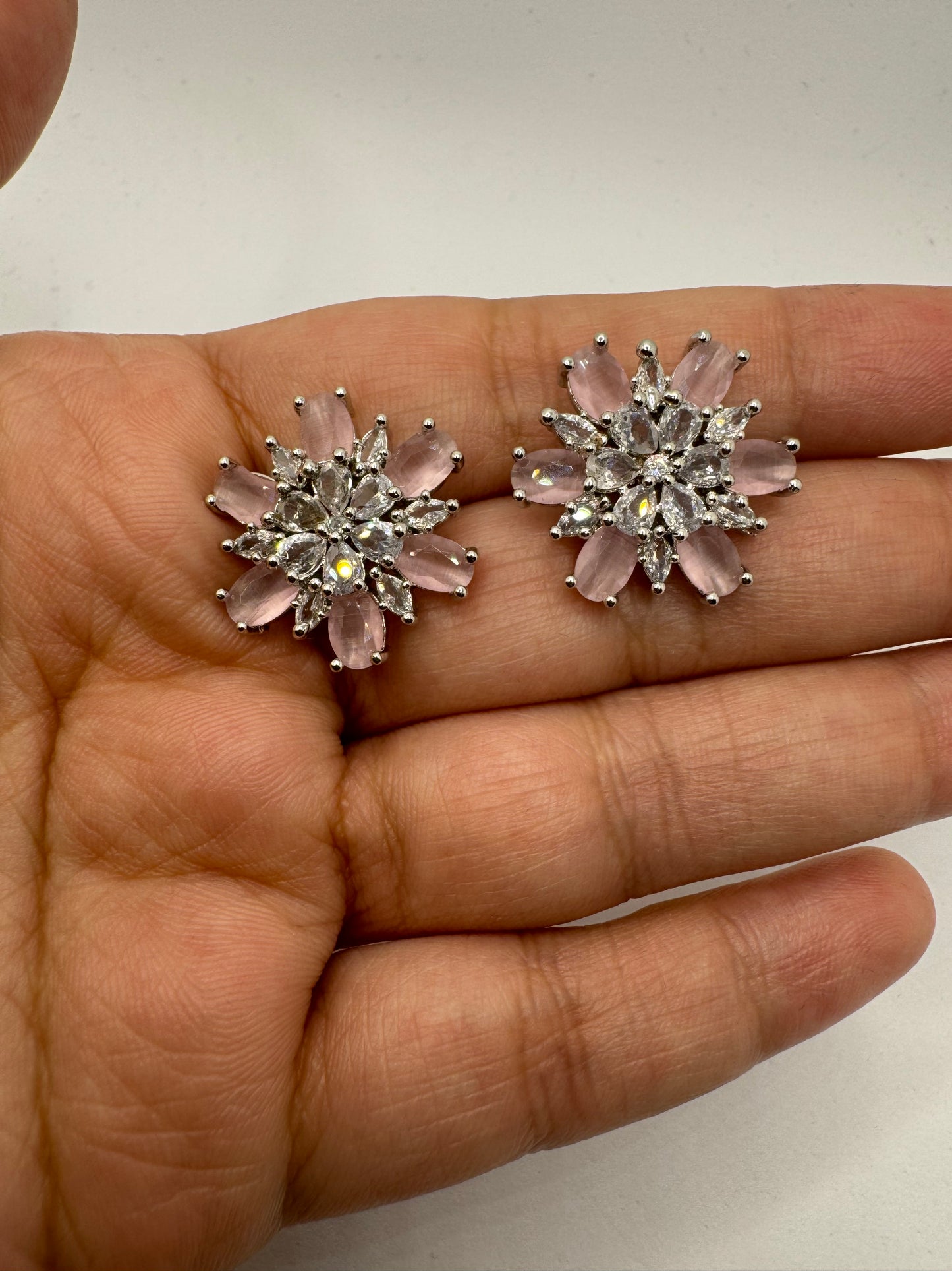 Pink/ Mint Cubic Zirconia Floral Shaped Studs was