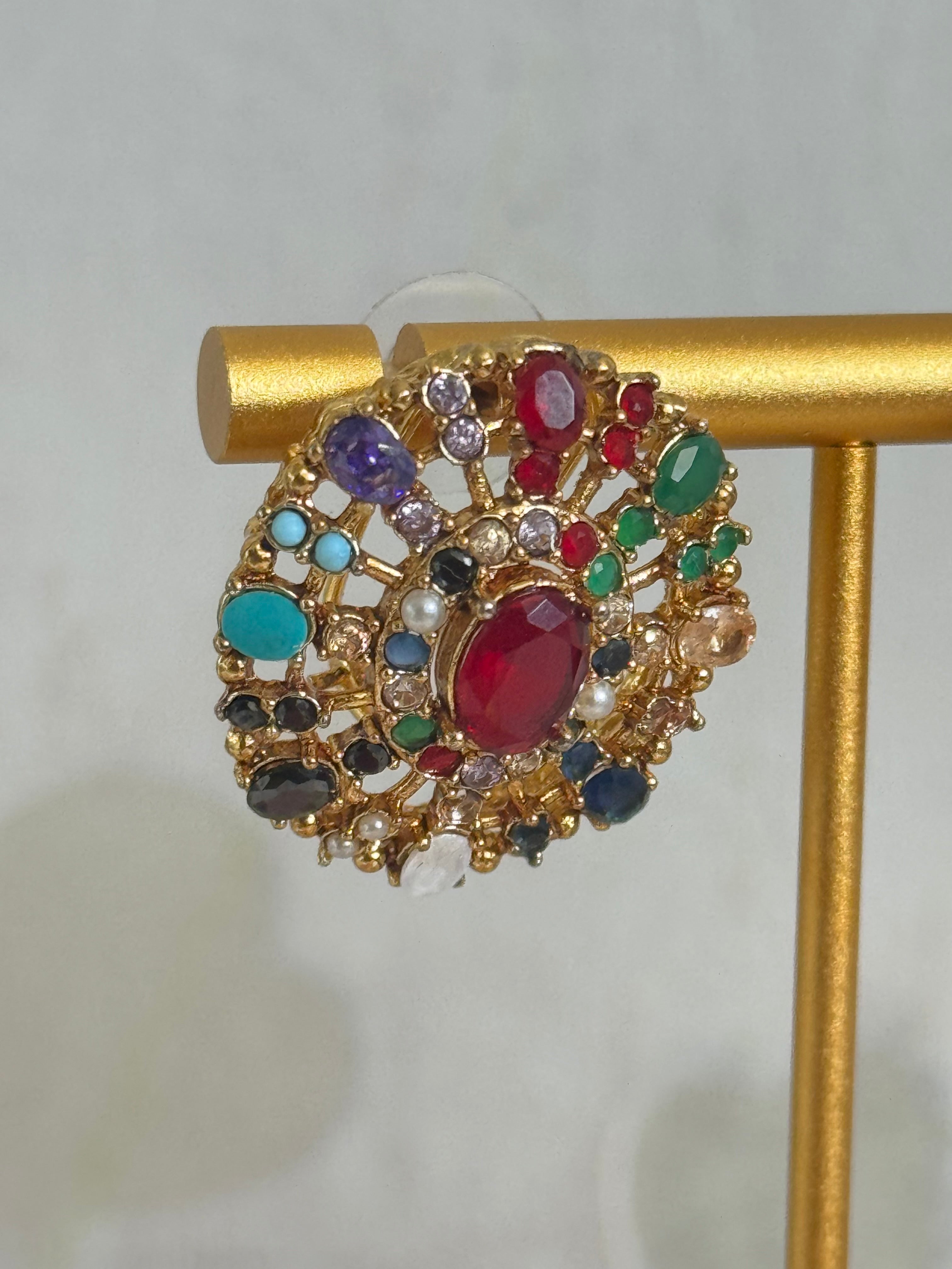 Cubic Zirconia Studs | Multicolor Gold Plated