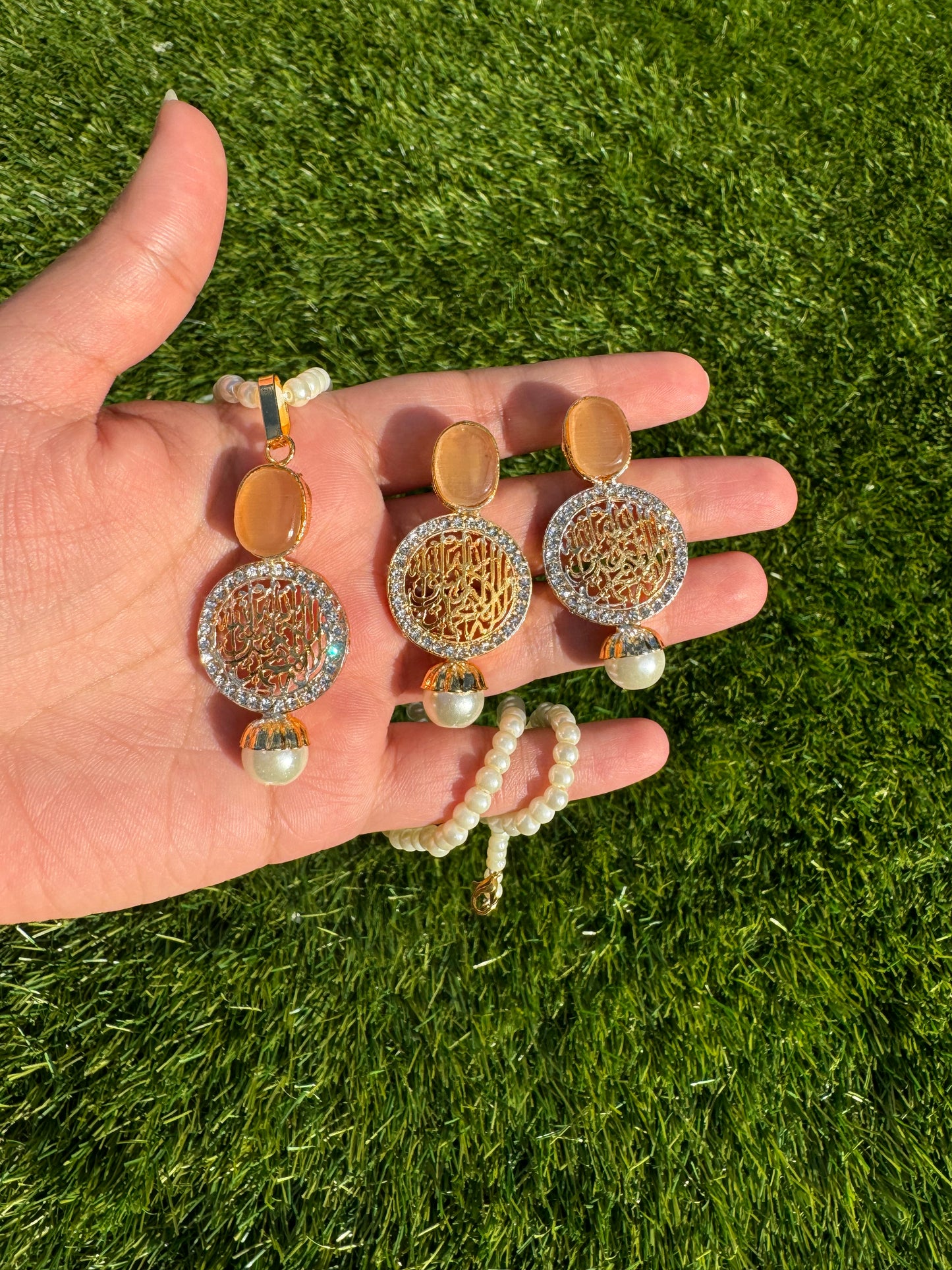 Islamic Calligraphy maala set with earrings, first kalma maala set