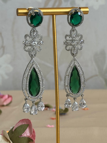 Cubic Zirconia Earrings | Emerald Green, Reverse stone