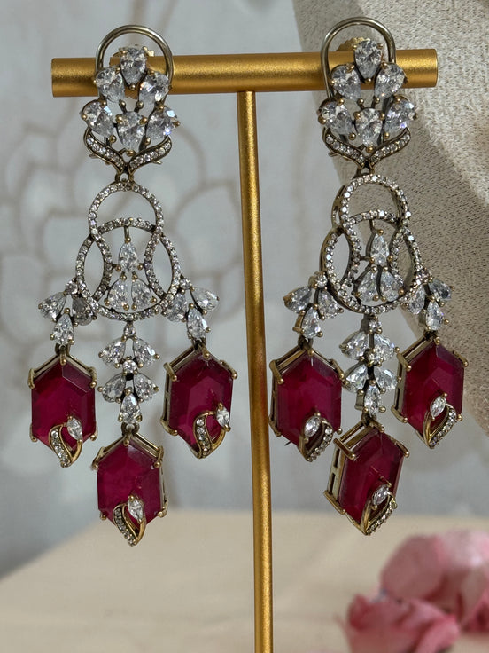 Premium Cubic Zirconia and Ruby Necklace set| Traditional Indian Luxury Necklace set