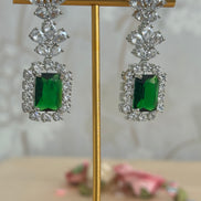 Cubic Zirconia Earrings | Emerald green and silver