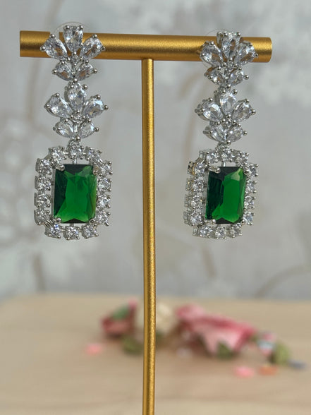 Cubic Zirconia Earrings | Emerald green and silver
