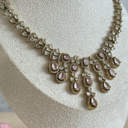 Indian cubic zirconia Necklace set in oxidised gold polish | pink and gold