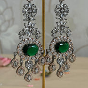 Cubic Zirconia Earrings | Emerald Green, oxidised polish