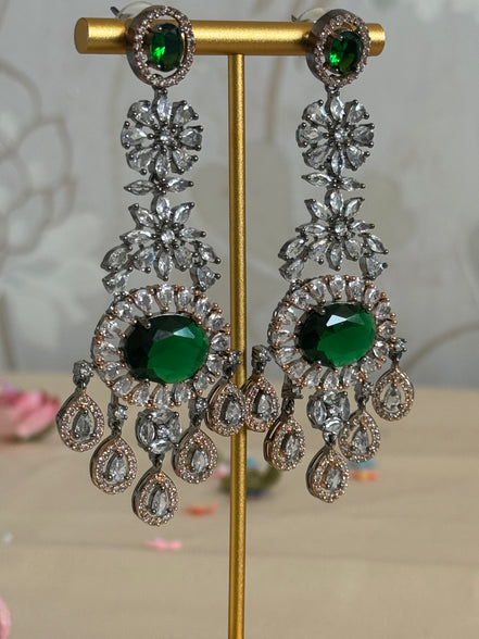 Cubic Zirconia Earrings | Emerald Green, oxidised polish