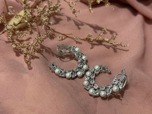 American Diamond Pearl Chandbaali Style Earrings
