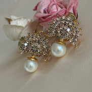Cubic Zirconia Studs | Gold plated and pearl