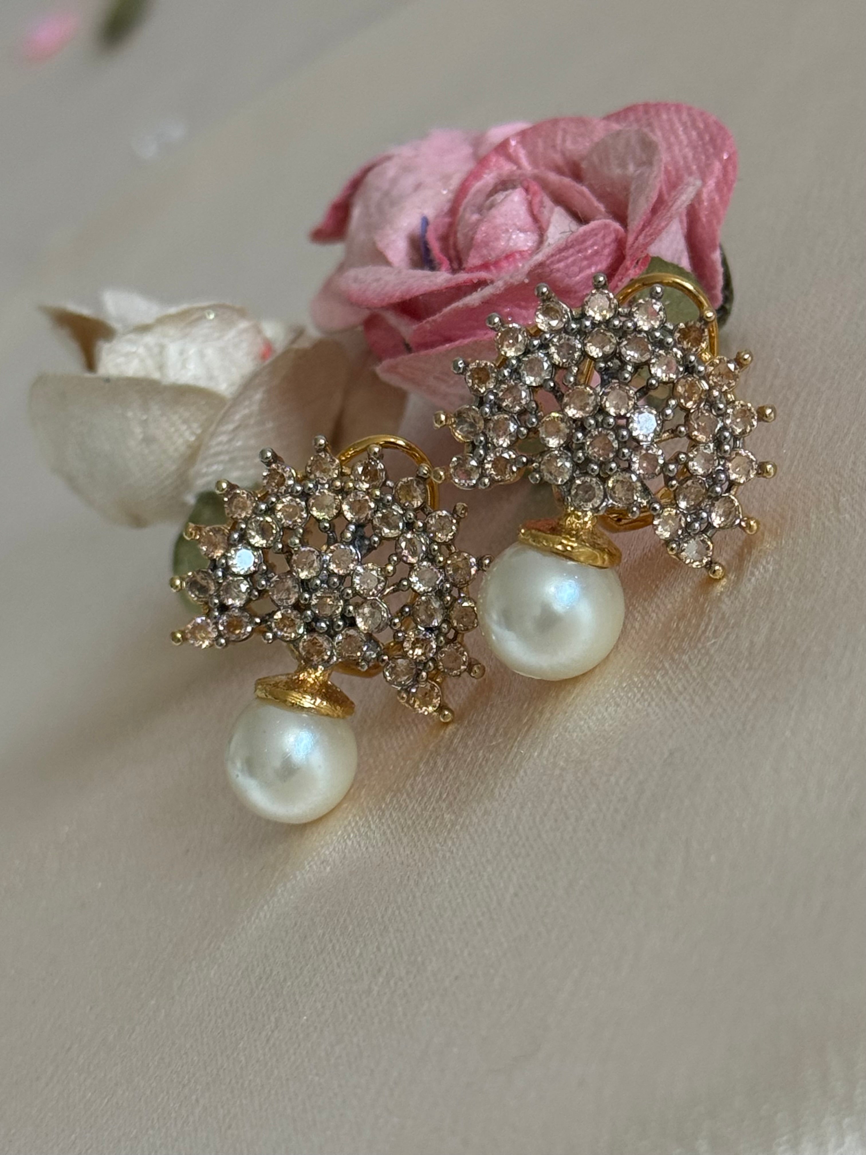 Cubic Zirconia Studs | Gold plated and pearl