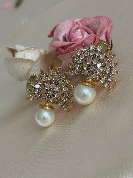 Cubic Zirconia Studs | Gold plated and pearl