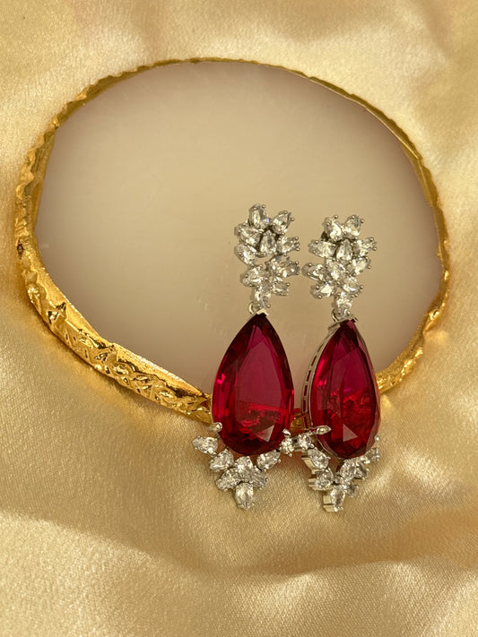 Ruby Colored Big Stone Party Wear Earrings