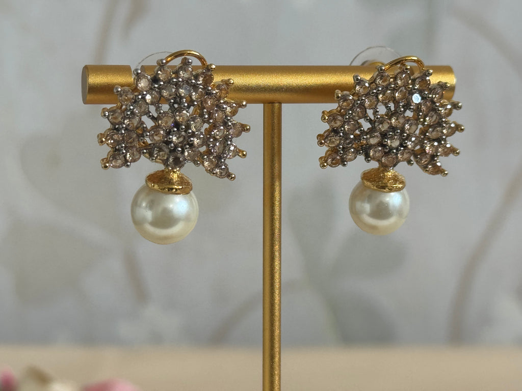 Cubic Zirconia Studs | Gold plated and pearl