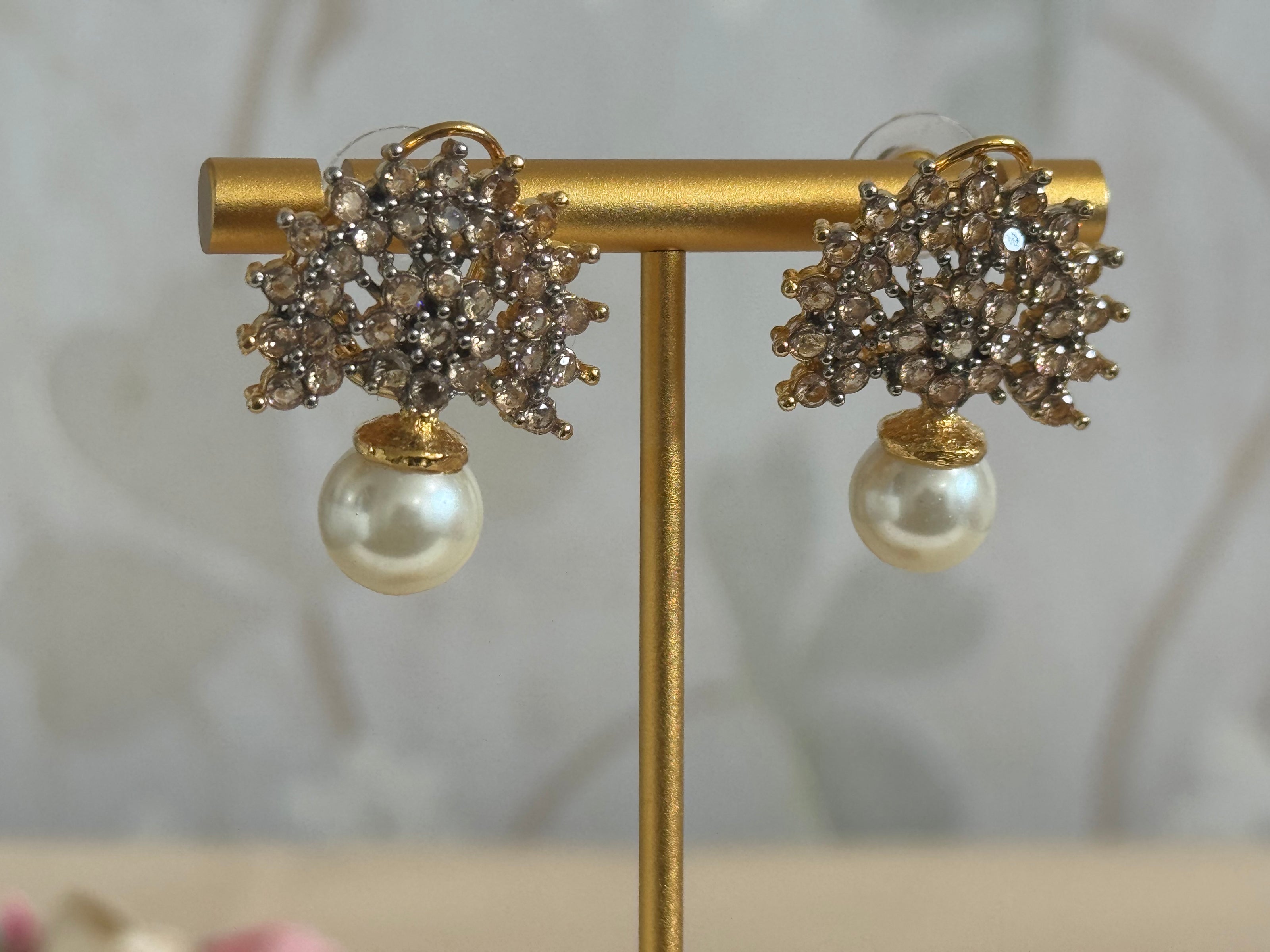 Cubic Zirconia Studs | Gold plated and pearl