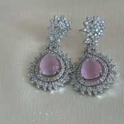 Engagement Bride, South asian cubic zirconia Necklace set | silver and pink