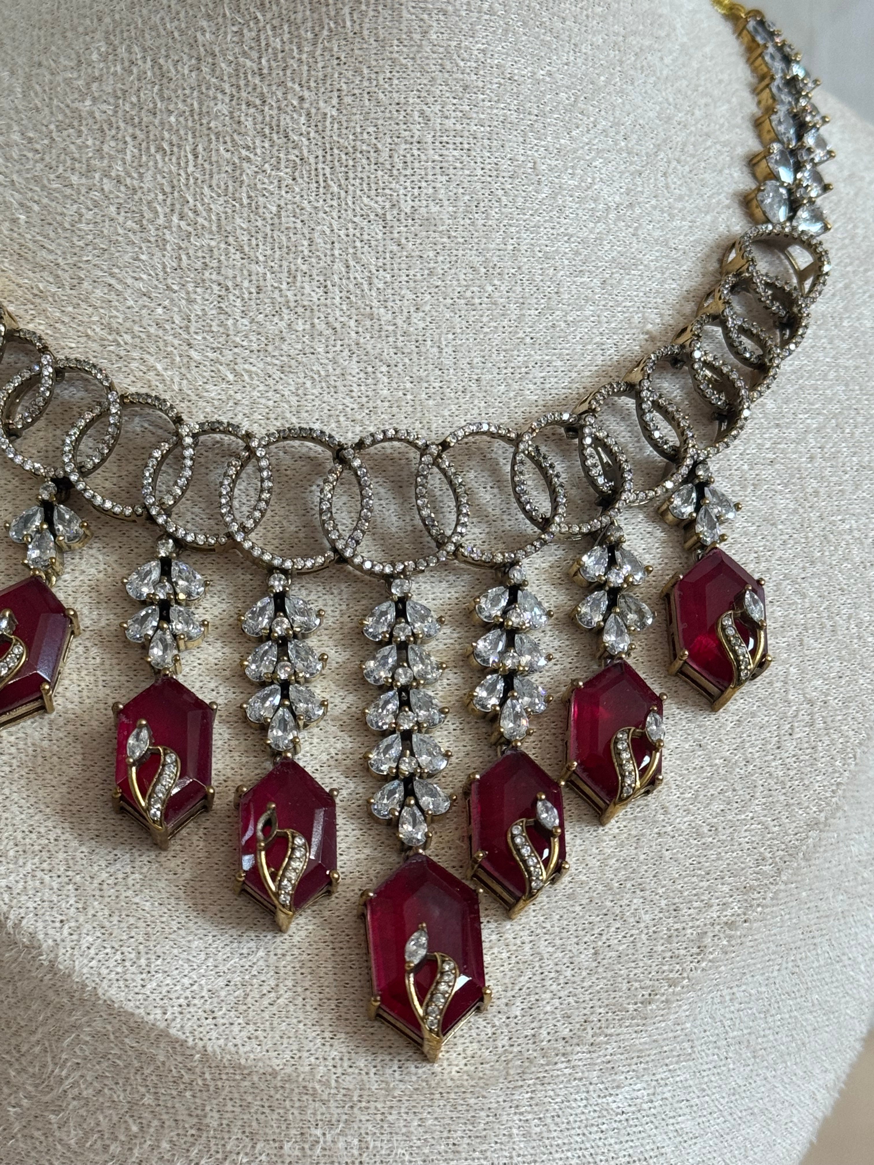 Premium Cubic Zirconia and Ruby Necklace set| Traditional Indian Luxury Necklace set