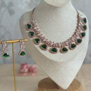 Cubic Zirconia Necklace set : Rose gold| ruby red, rama green, emerald green