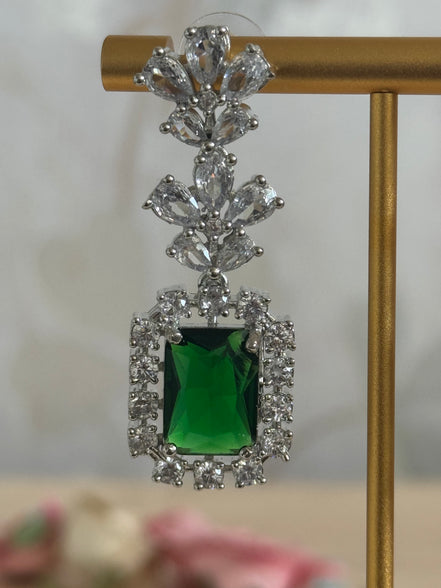 Cubic Zirconia Earrings | Emerald green and silver