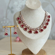 Cubic Zirconia Necklace set : Rose gold| ruby red, rama green, emerald green