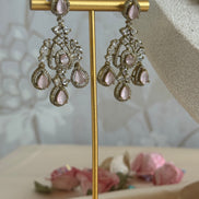 Indian cubic zirconia Necklace set in oxidised gold polish | pink and gold