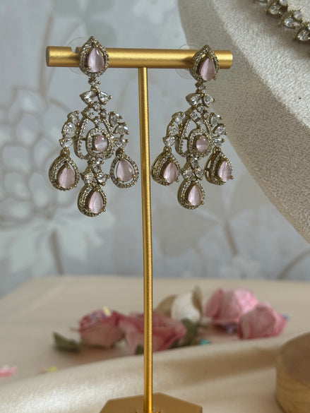 Indian cubic zirconia Necklace set in oxidised gold polish | pink and gold