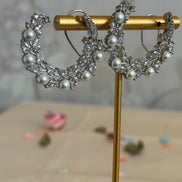 Cubic Zirconia Loop Earrings | Pearl and Silver plated