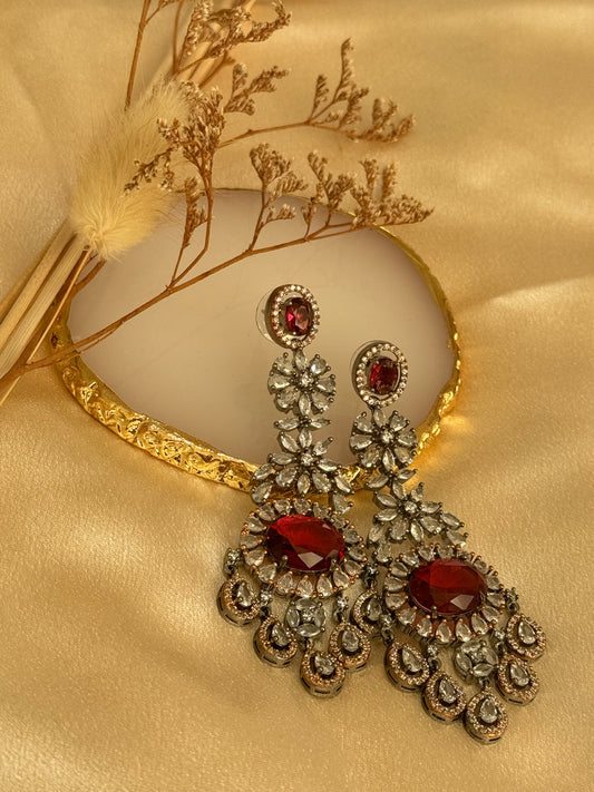 Tamana Earrings: Victorian Polish premium Cubic Zirconia Stones