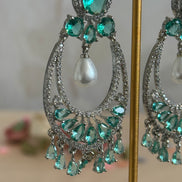 Cubic Zirconia Earrings | Pearl and Rama green