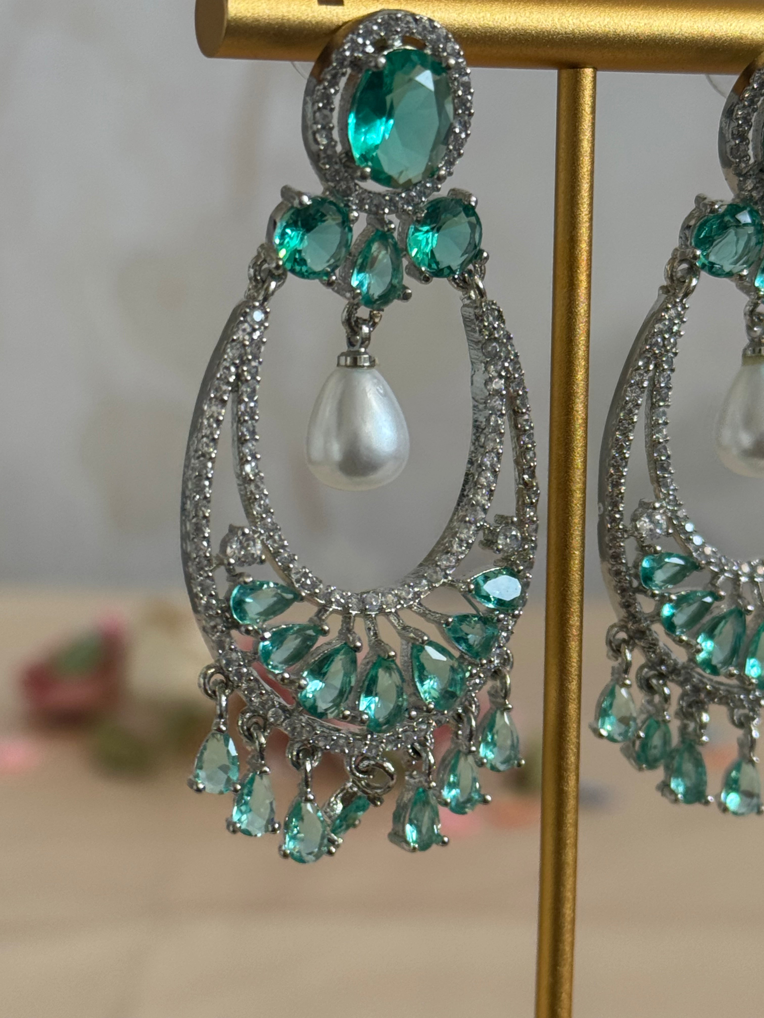 Cubic Zirconia Earrings | Pearl and Rama green
