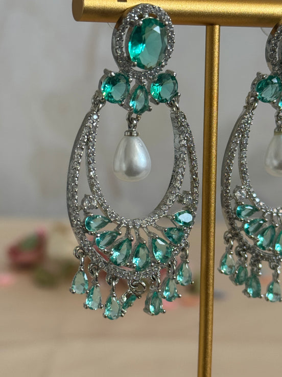 Cubic Zirconia Earrings | Pearl and Rama green