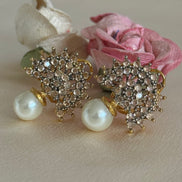 Cubic Zirconia Studs | Gold plated and pearl