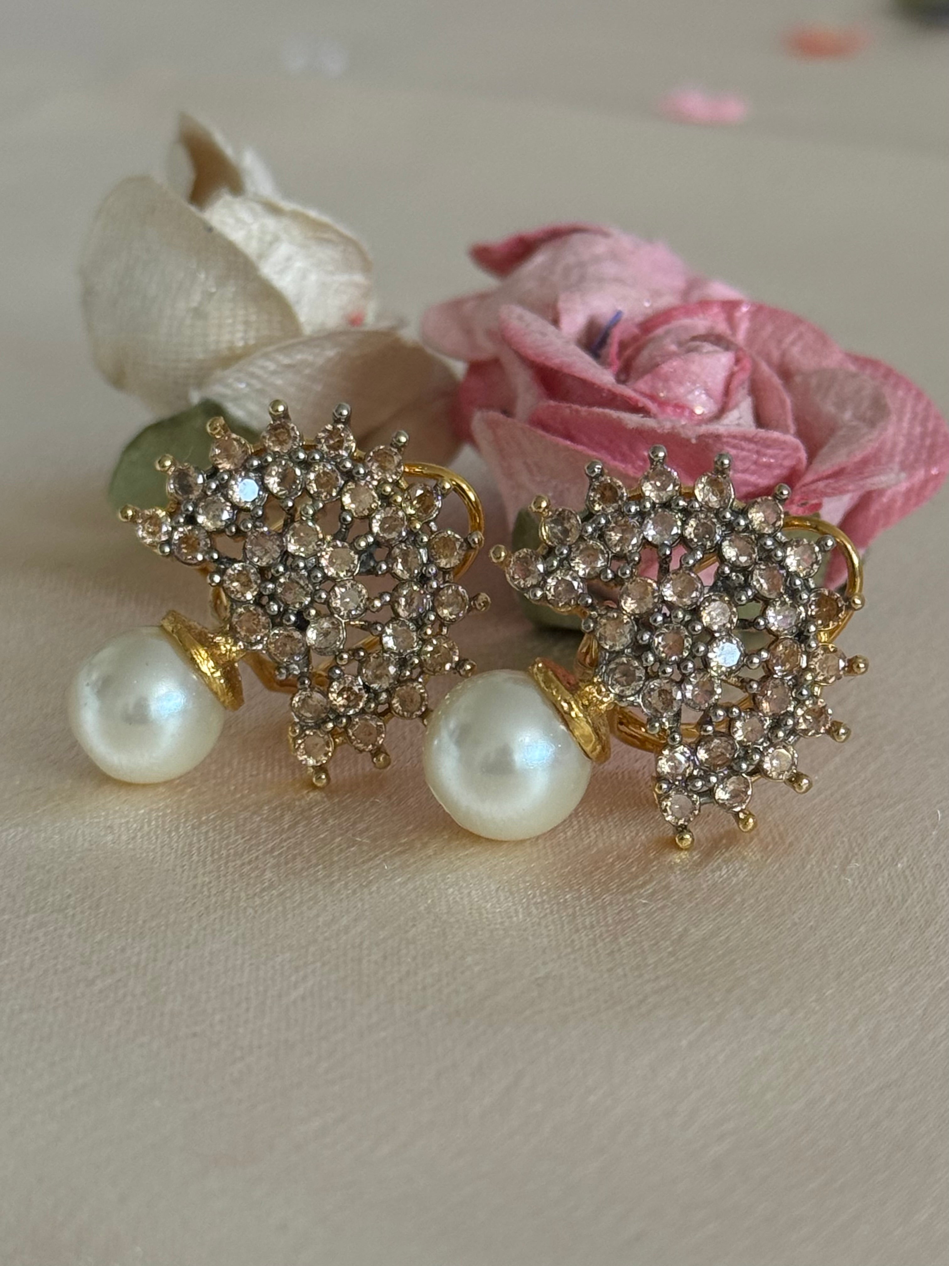Cubic Zirconia Studs | Gold plated and pearl