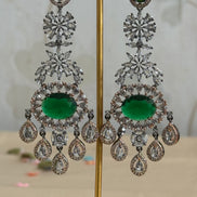 Cubic Zirconia Earrings | Emerald Green, oxidised polish