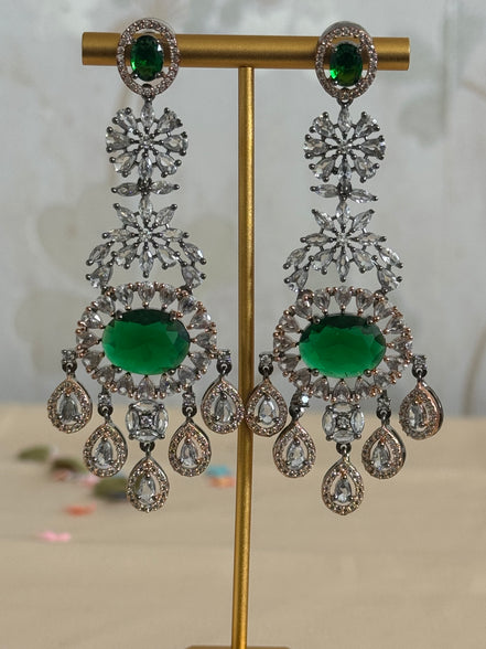 Cubic Zirconia Earrings | Emerald Green, oxidised polish