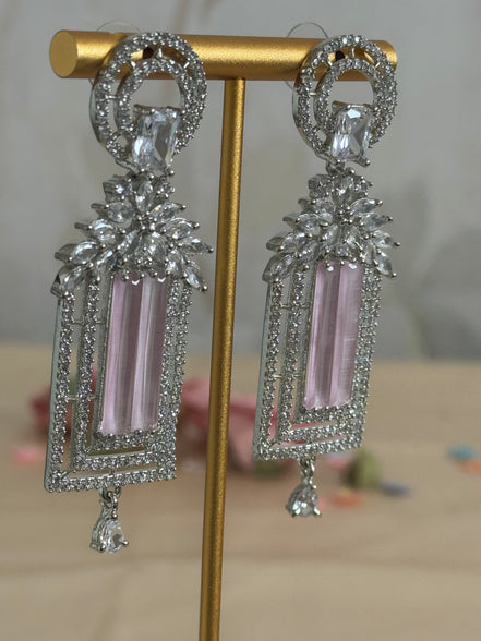 Stylish Cubic Zirconia Earrings | Pink and Silver