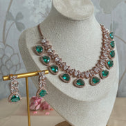 Cubic Zirconia Necklace set : Rose gold| ruby red, rama green, emerald green