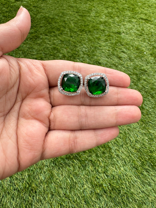 Emerald/ Pink/ Mint Square American Diamond Studs