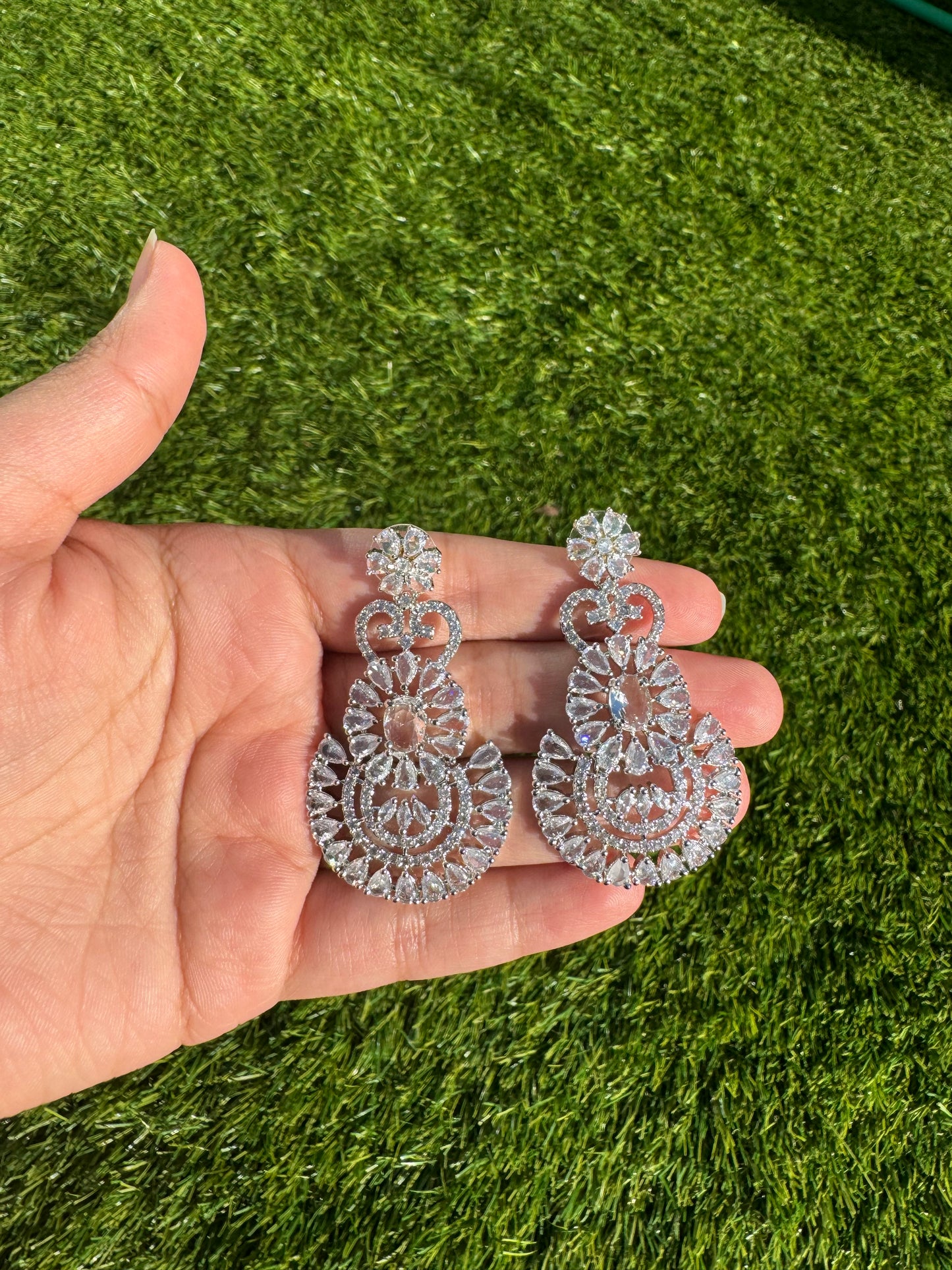 Silver plated cubic zirconia statement earrings