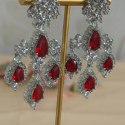 Cubic Zirconia Earrings | Ruby red and silver