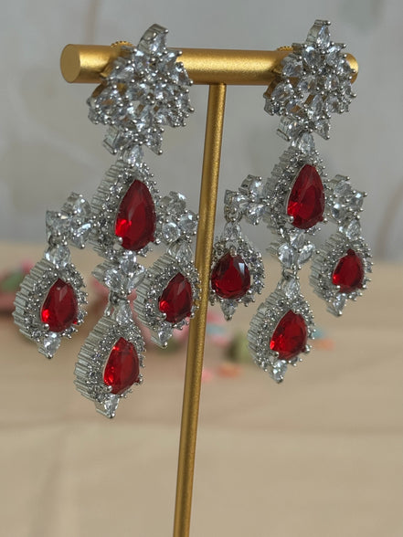 Cubic Zirconia Earrings | Ruby red and silver