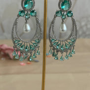 Cubic Zirconia Earrings | Pearl and Rama green