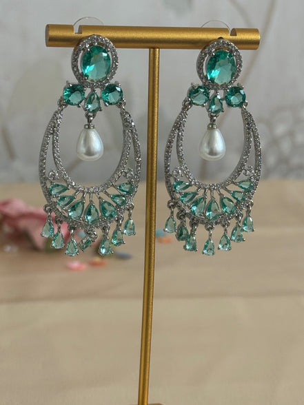 Cubic Zirconia Earrings | Pearl and Rama green