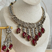 Premium Cubic Zirconia and Ruby Necklace set| Traditional Indian Luxury Necklace set