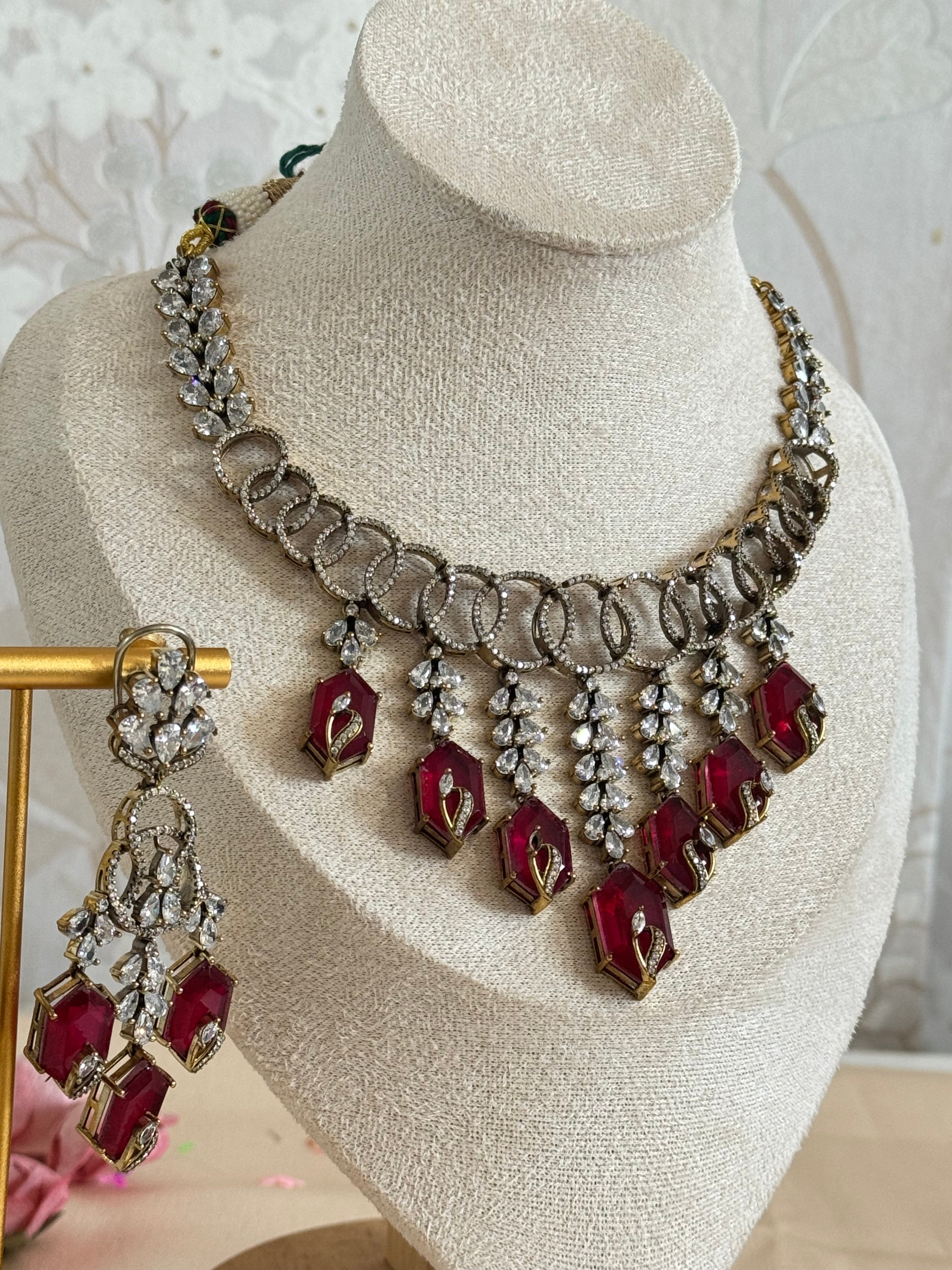 Premium Cubic Zirconia and Ruby Necklace set| Traditional Indian Luxury Necklace set
