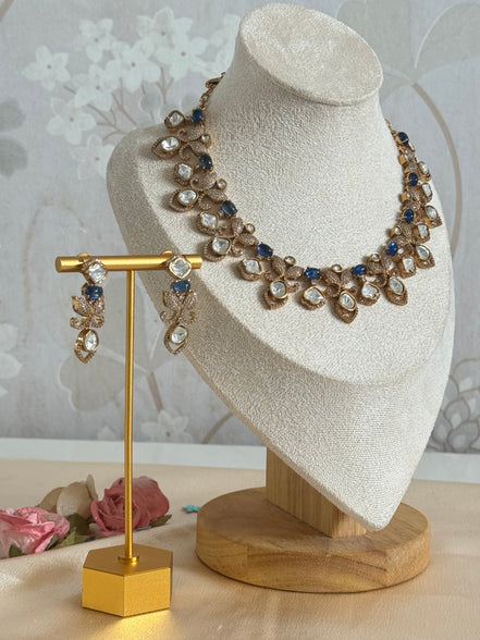 Mossainite and cubic zirconia indian ethnic party necklace set
