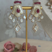 Mossainite Cubic Zirconia Necklace Set | Traditional South Asian Festive Necklace and earrings
