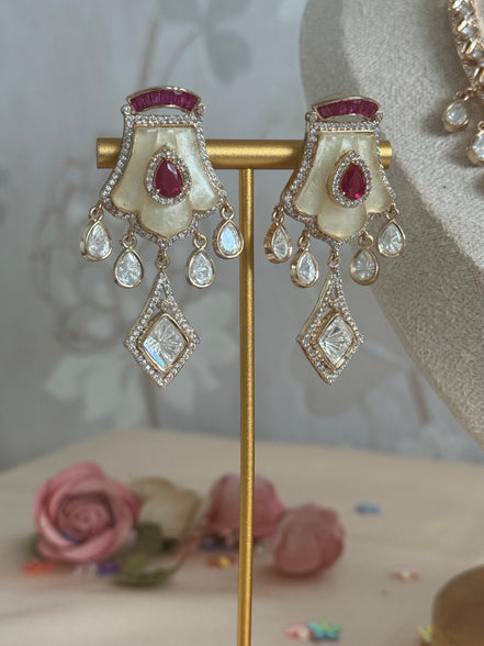 Mossainite Cubic Zirconia Necklace Set | Traditional South Asian Festive Necklace and earrings