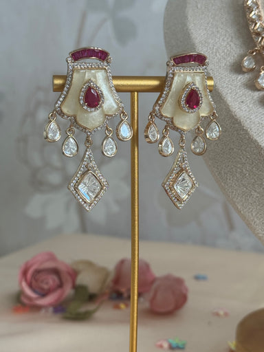 Mossainite Cubic Zirconia Necklace Set | Traditional South Asian Festive Necklace and earrings